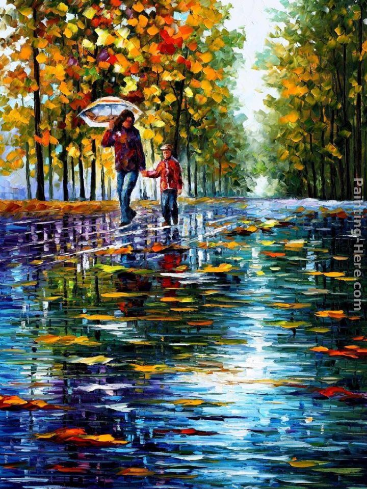 STROLL IN A AUTUMN PARK painting - Leonid Afremov STROLL IN A AUTUMN PARK art painting